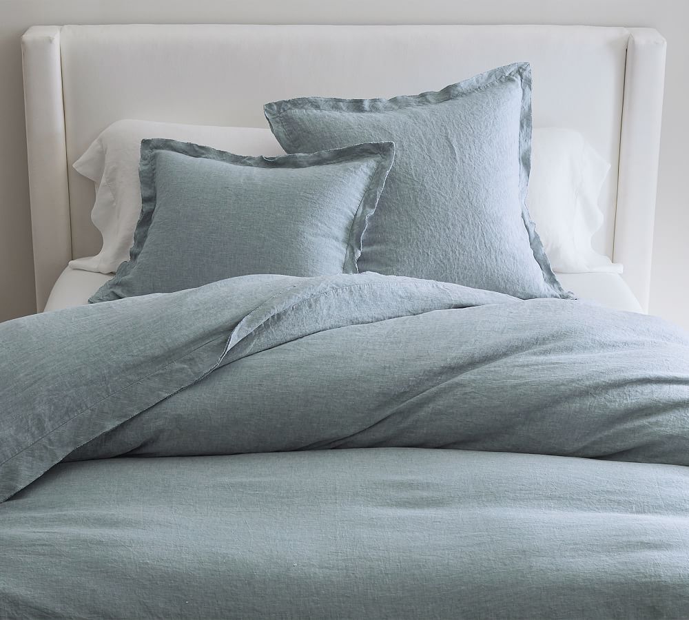 Belgian Flax Linen Double Flange Duvet Cover - Chambray/Flax, Full/Queen