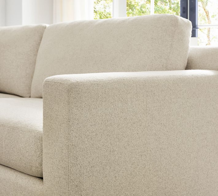Close-up of sofa arm and fabric weave