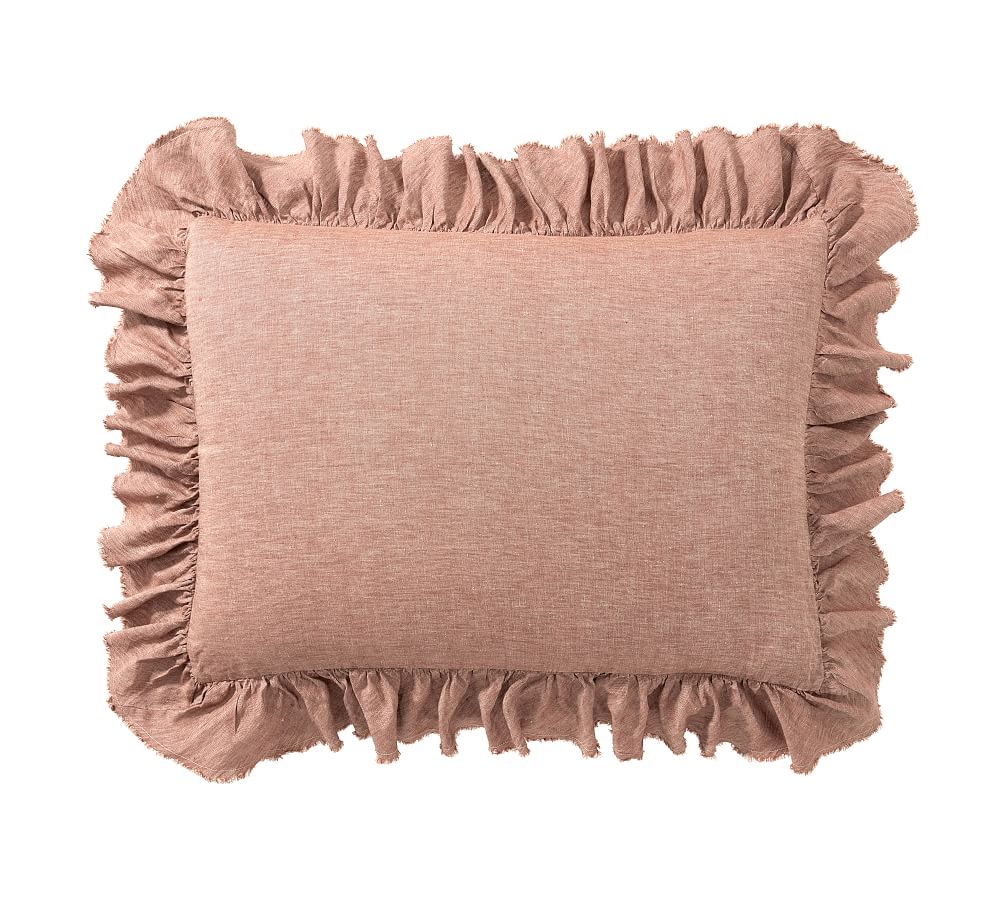 Belgian Flax Linen Fringe Ruffle Sham - Brick, Standard, Set of 2