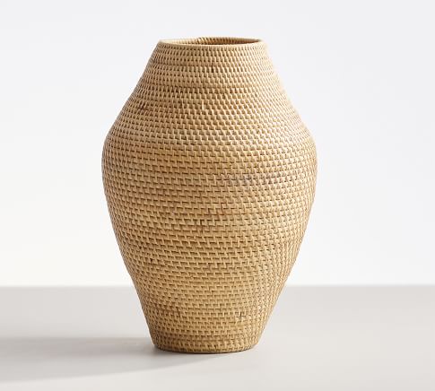 Woven Rattan Vases, Tall, Natural