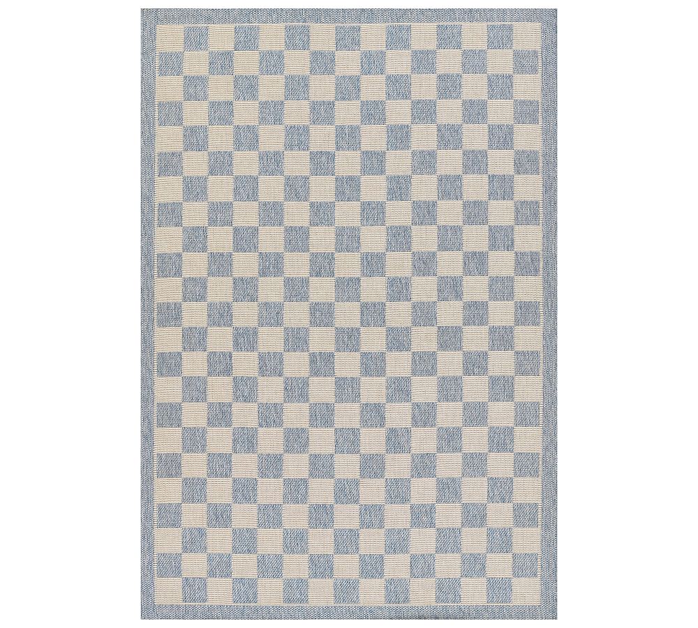 Erin Gates By Momeni Saybrook Check Outdoor Performance Rug - Blue, 5'3" x 7'