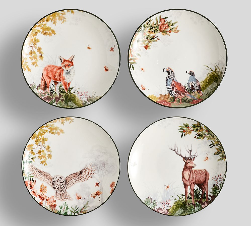 Fantastical Forest Stoneware Dinnerware Collection - Mixed Set of 4 - Multi