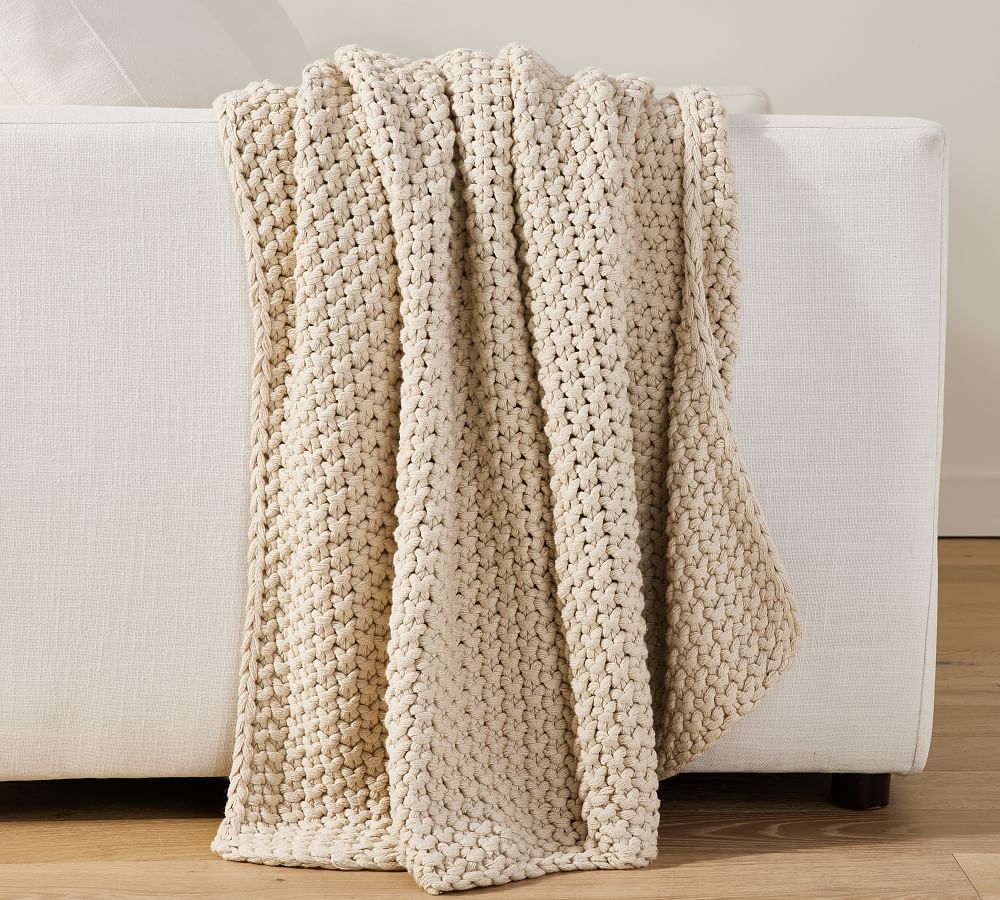 Bayside Seed Stitch Throw - Oatmeal, 44" x 56"