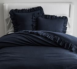 Open Box: Belgian Flax Linen Fringe Ruffle Duvet, Full/Queen-Midnight