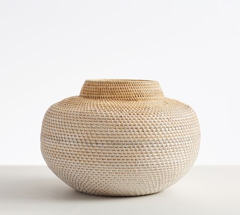 Woven Rattan Vases, Small Round, Natural