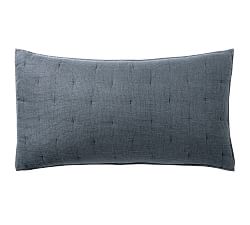 Open Box: European Flax Linen Waffle Quilted Sham, King, Set of 2 - Steel Blue