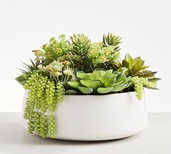 Faux Succulent Arrangement in Ceramic Planter