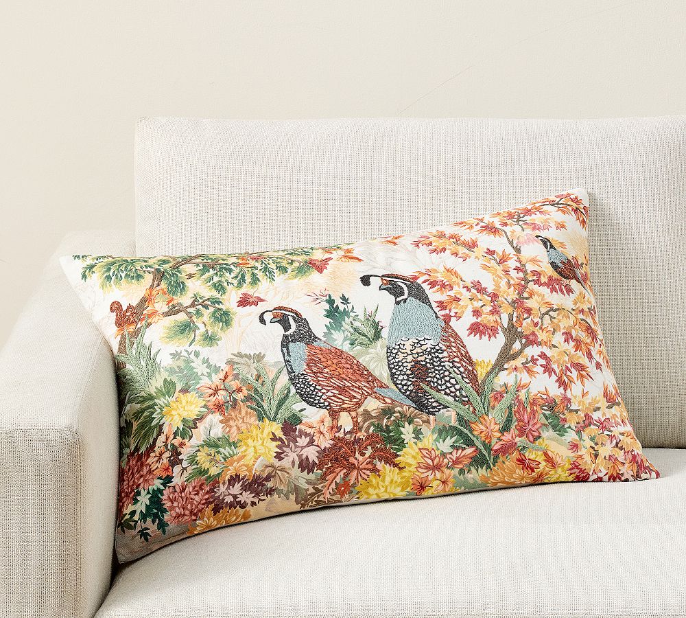 Fantastical Forest Embroidered Lumbar Pillow Cover