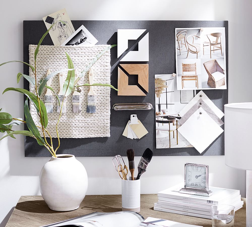 Linen Home Office Pinboard - Charcoal | Pottery Barn