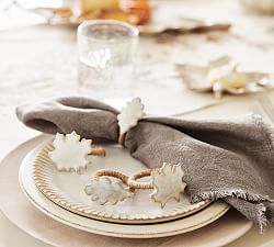 Maple &amp; Oak Leaf Stoneware Napkin Rings - Set of 4