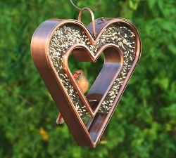 Heart Shaped Copper Fly Thru Bird Feeder