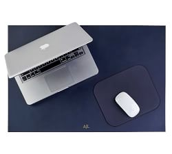 Leather Blotter And Mouse Pad Set, Tan/Navy