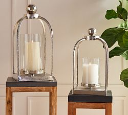 Loraine Silver Metal Hurricane Candle Holder