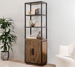 Parquet Reclaimed Wood Open Bookcase with Doors