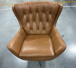 Open Box: Wells Tufted Leather Swivel Armchair (34") - Vintage Caramel, Bronze Base