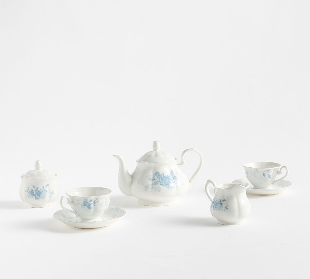 LoveShackFancy Rose Porcelain Tea Set - Set of 5 - Blue/White