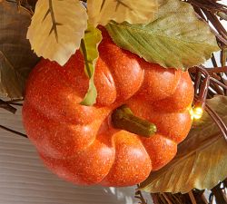 Pre-Lit Faux Natural Pumpkin Wreath &amp; Garland