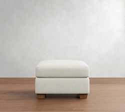 Open Box: PB Comfort Modern Square Arm Ottoman - Performance Heathered Basketweave Alabaster, Seadrift 