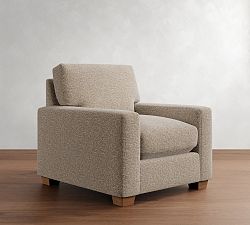 Open Box: PB Comfort Modern Sq Arm Uph Recliner Seadrift, Poly Wrap Cushions, Perf Mid Tweed Stone