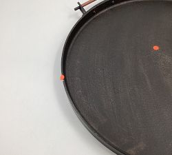 Open Box: Handcrafted Beltic Brass &amp; Leather Tray, Round,20" diam, 1.25" t - Bronze