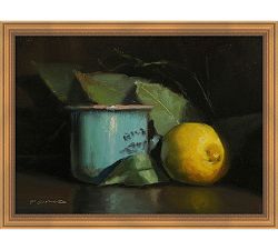 Lemon &amp; Cup Still Life Framed Canvas