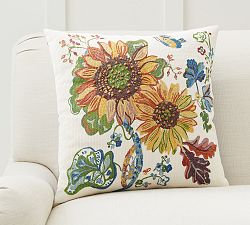 Bright Sunflower Embroidered Pillow Cover