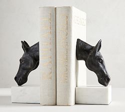 Bronze Horse &amp; Marble Bookends - Set of 2