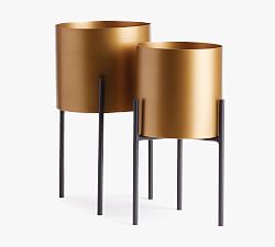 Savona Antique Brass Planters on Stand - Set of 2