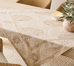 Alanya Suzani Embroidered Cotton Table Throw