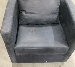 Open Box: Ayden Barrel Leather Swivel Armchair, Polyester Wrapped Cushions - Keystone Navy