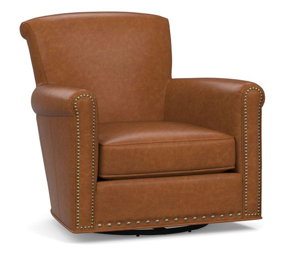 Irving Roll Arm Leather Swivel Chair
