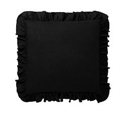 Open Box: Belgian Flax Linen Fringe Ruffle Sham, Euro, Set of 2-Black