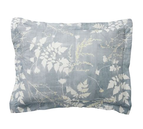 Shadow Floral Percale Sham, Grey, Standard