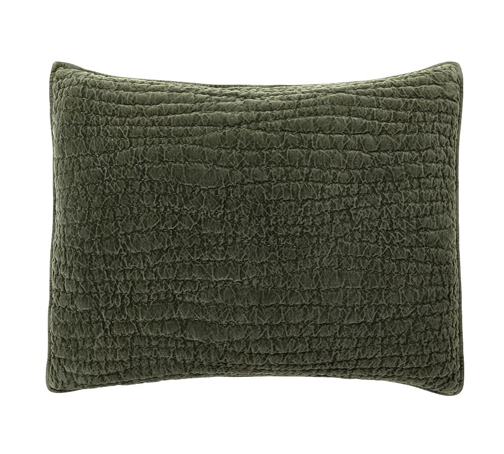 Washed Velvet Handcrafted Quilted Sham - Loden, Standard, Set of 2
