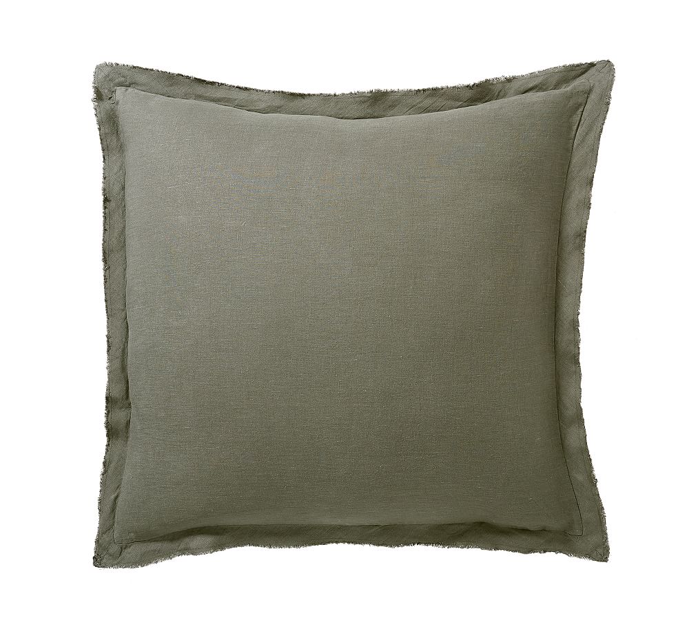 Belgian Flax Linen Double Flange Sham - Loden, Euro, Set of 3