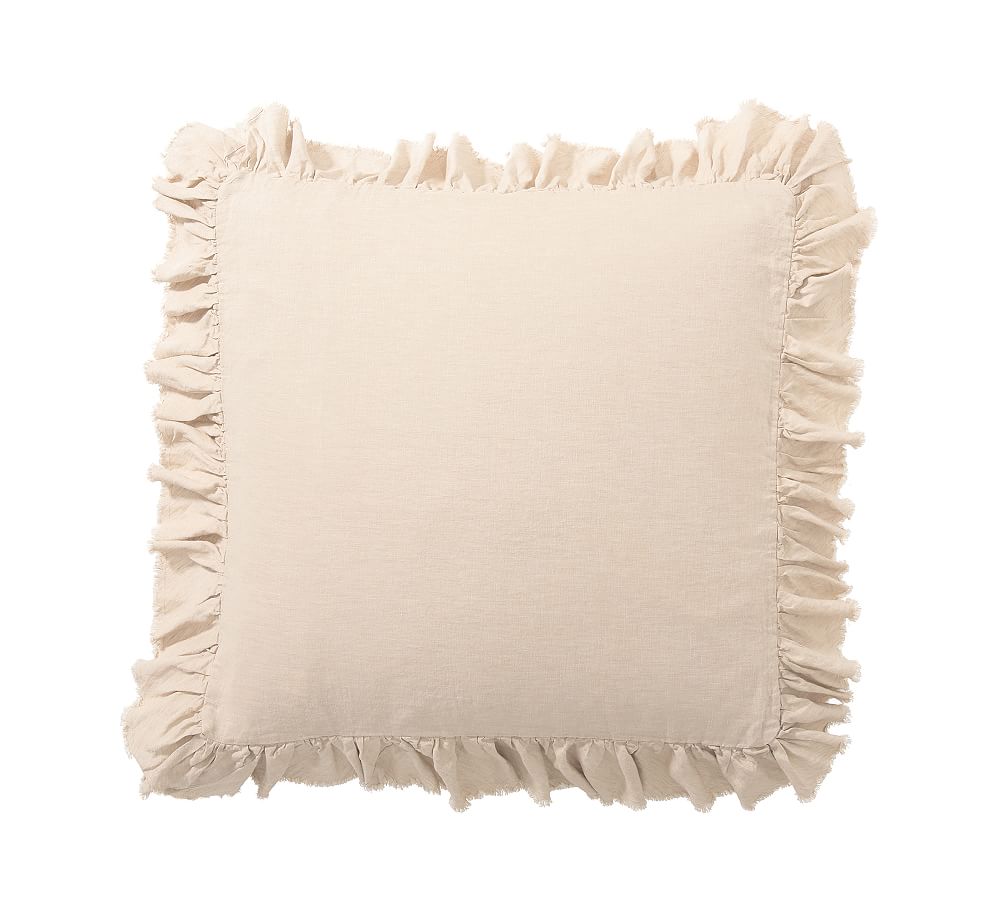 Belgian Flax Linen Fringe Ruffle Sham - Rosewater, Euro, Set of 2