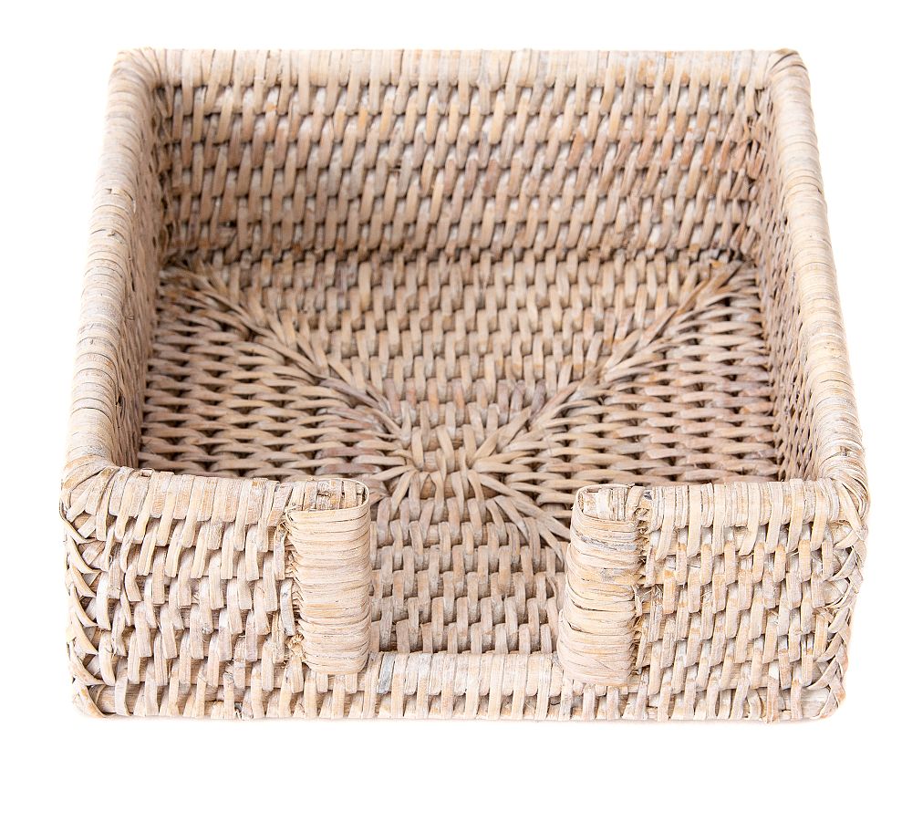 Tava Handwoven Napkin Holder - 6"x 6.5"- White Wash