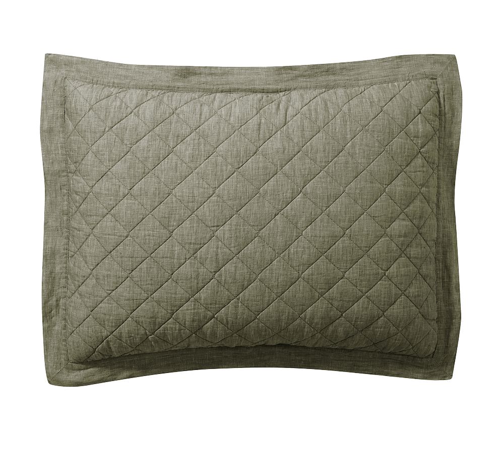 Belgian Flax Linen Diamond Quilted Sham - Set of 2 Loden