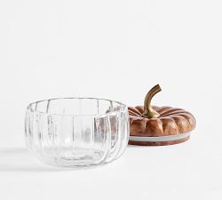 Glass Pumpkin Lidded Snack Bowl