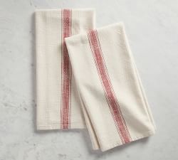 French Striped Organic Cotton Grain Sack Tea Towels - Set of 2