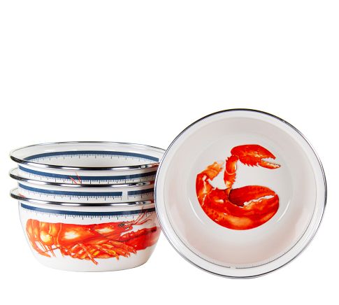 Golden Rabbit Lobster Enamel Individual Bowls, Set of 4