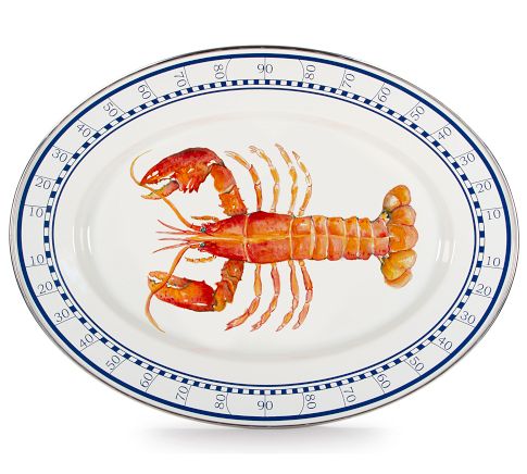 Golden Rabbit Lobster Enamel Oval Serving Platter