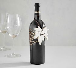 Leaf Shaped Stoneware Wine Bottle Tags - Set of 4