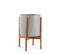 Modern Ceramic Planters with Wooden Stand