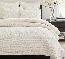 Contrast Floral Stitch Handcrafted Cotton Quilt &amp; Shams