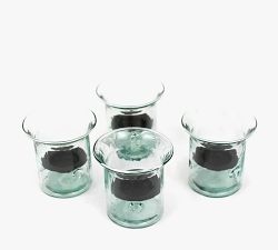 Handmade Mini Glass Hurricane Candle Holder With Rustic Tray - Set of 4