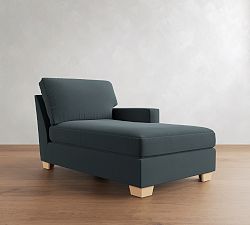 Open Box: Buchanan Modern Square Arm Upholstered Right Chaise - Performance Suede Indigo, Distressed Natural Legs