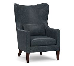 Open Box: Champlain Square Leather Wingback Armchair - Statesville Indigo, Dark Brown Legs