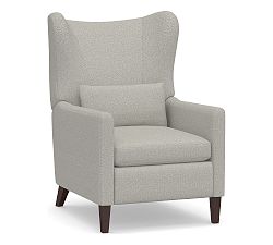 Open Box: Champlain Square Upholstered Wingback Recliner - Performance Boucle Pebble, Dark Brown Legs