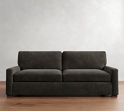 Open Box: Turner Square Arm Leather Sofa (94"W, 44" Depth), 2x2 - Mason Pebble Graphite, Dark Walnut